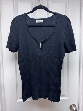 Carducci Black Ribbed Zip Knit Top Women’s 1X